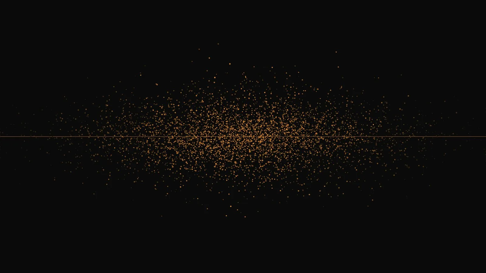無数の点が中央に密集し、両端へ向かうほどまばらになる分布を表した抽象画